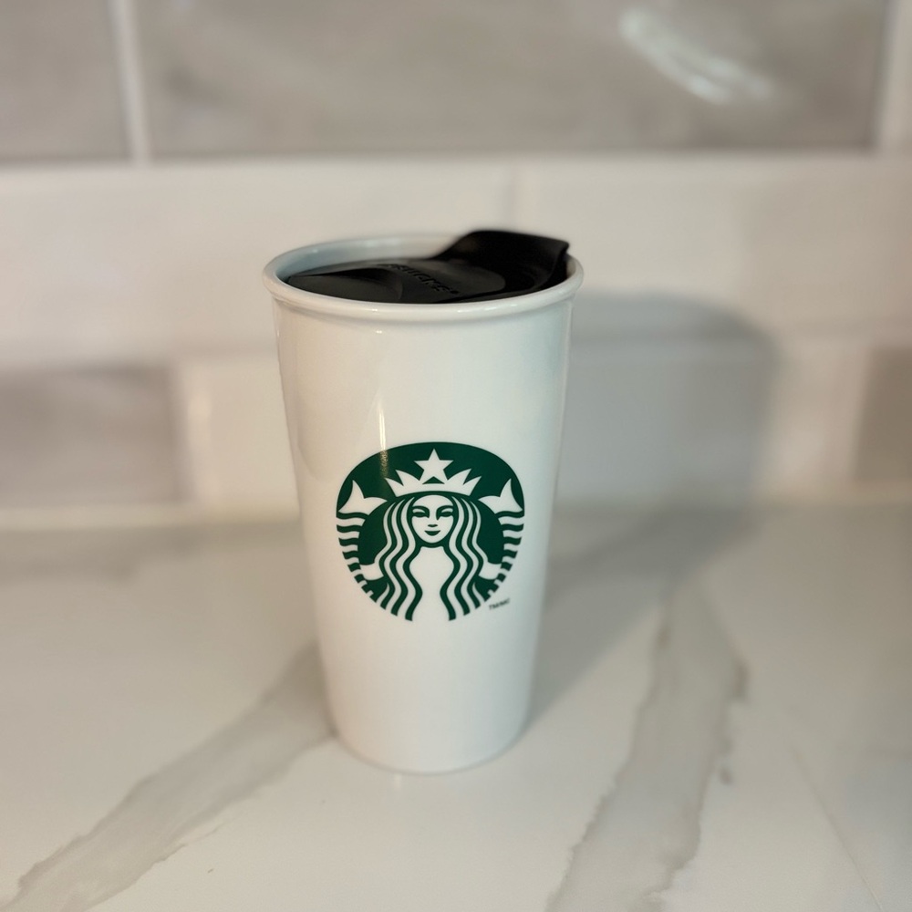 Classic Starbucks White Ceramic Travel Mug